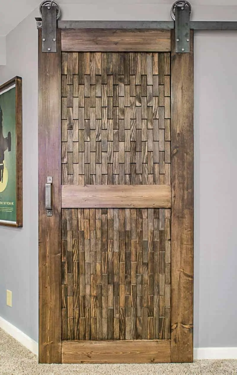 plywood barn door with wood shim texture