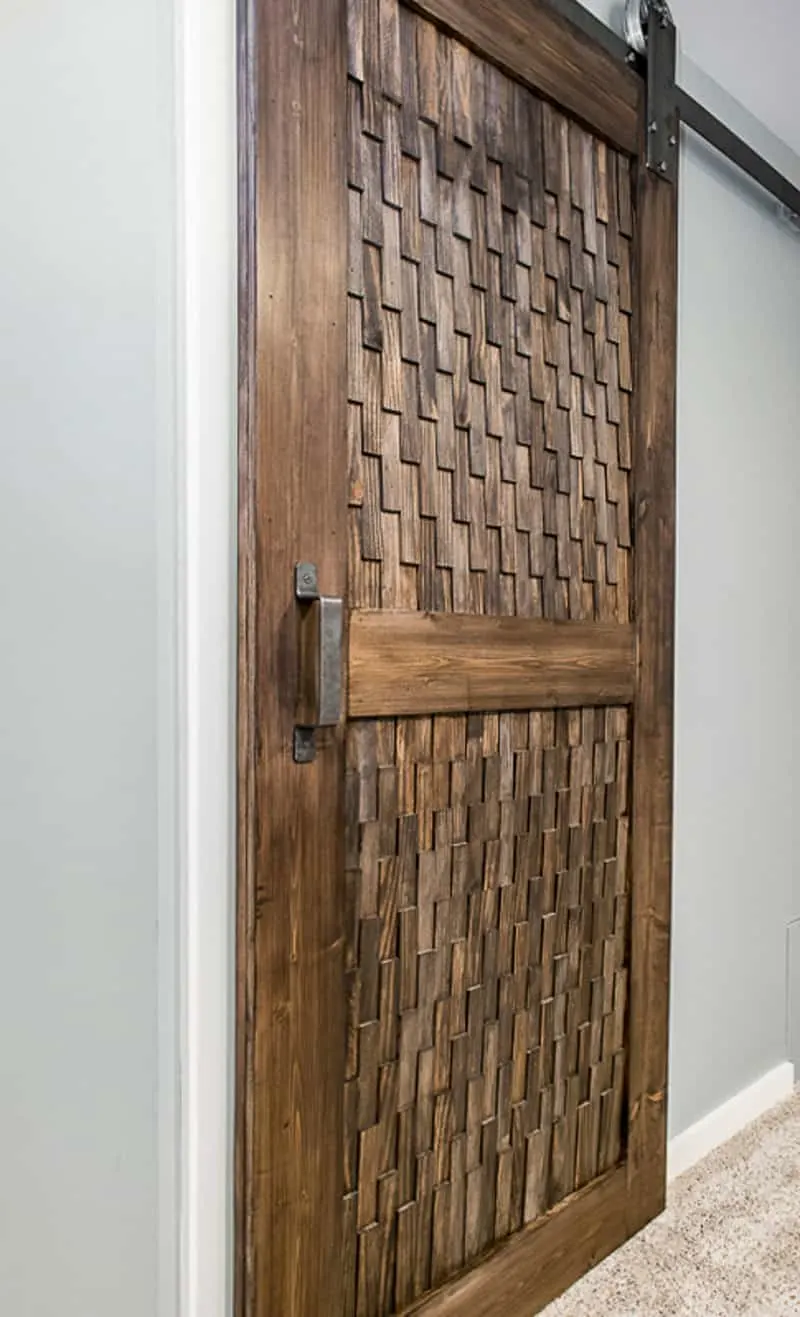 modern DIY barn door with patterned panels