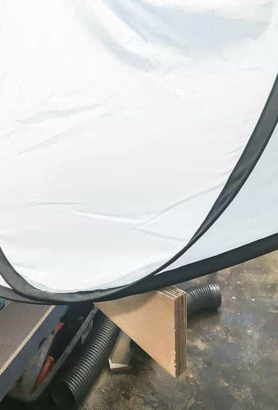 dust hood on top of angled plywood pieces