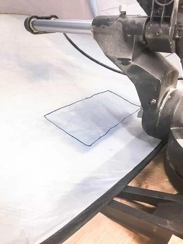 miter saw dust funnel shape traced onto dust hood