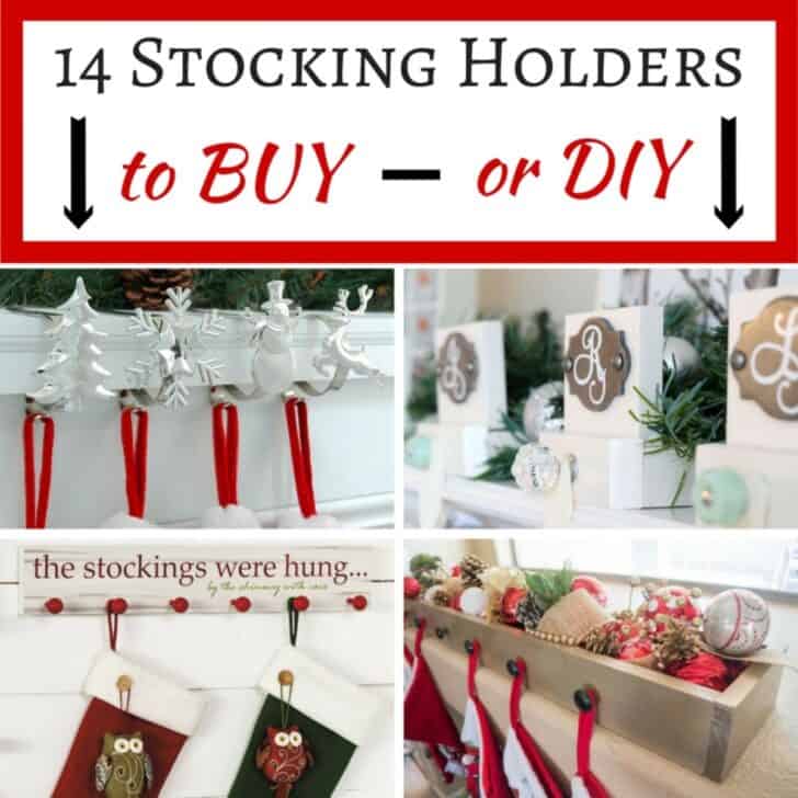 collage of stocking holders to buy or DIY