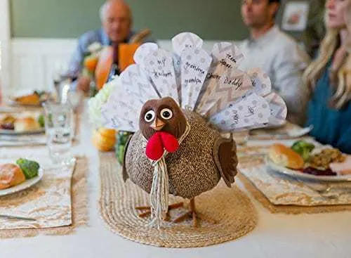 turkey centerpiece with paper tail for writing on