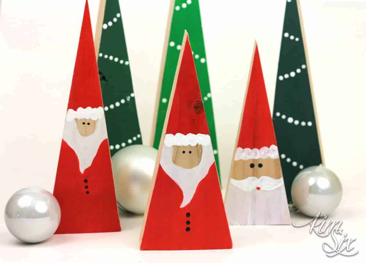 Wooden christmas block santas and trees made from scrap 2x4s. The