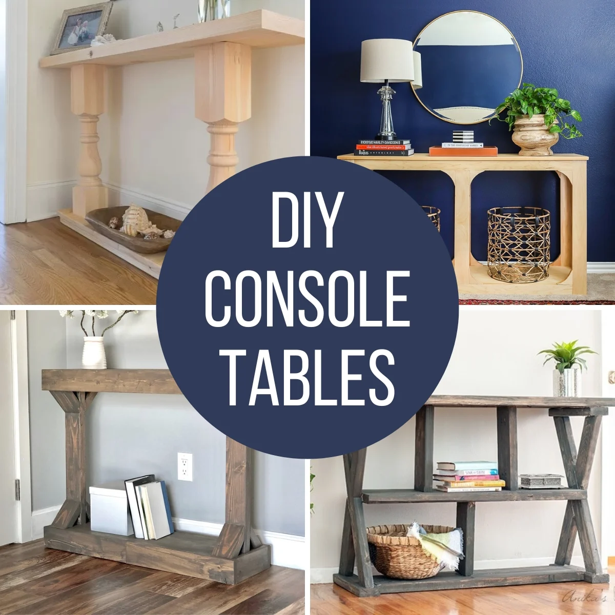 collage of DIY console tables