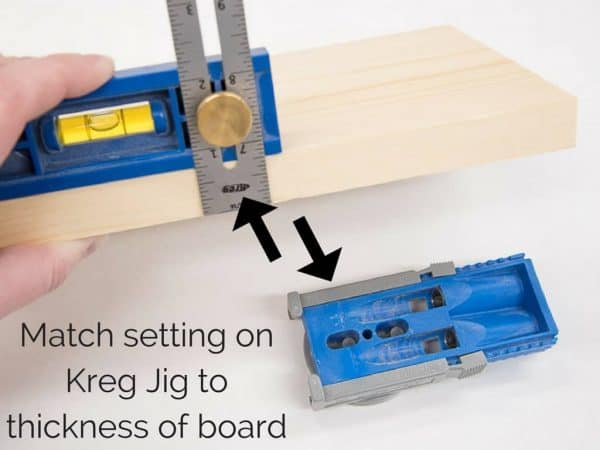 matching the setting on the Kreg Jig R3 to the thickness of the board