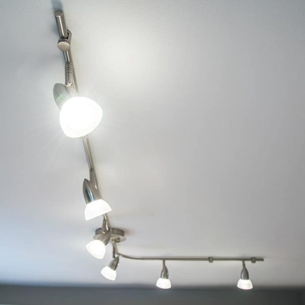 L shaped track lighting with lights on