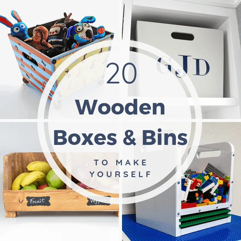 20 wooden boxes and bins with collage of four options
