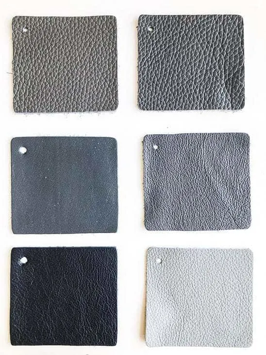 six gray leather samples