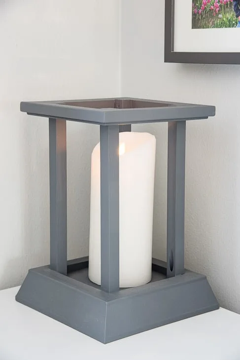 gray DIY candle lantern with white Luminara flameless candle