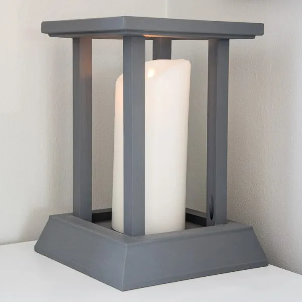 pillar candle inside DIY candle lantern