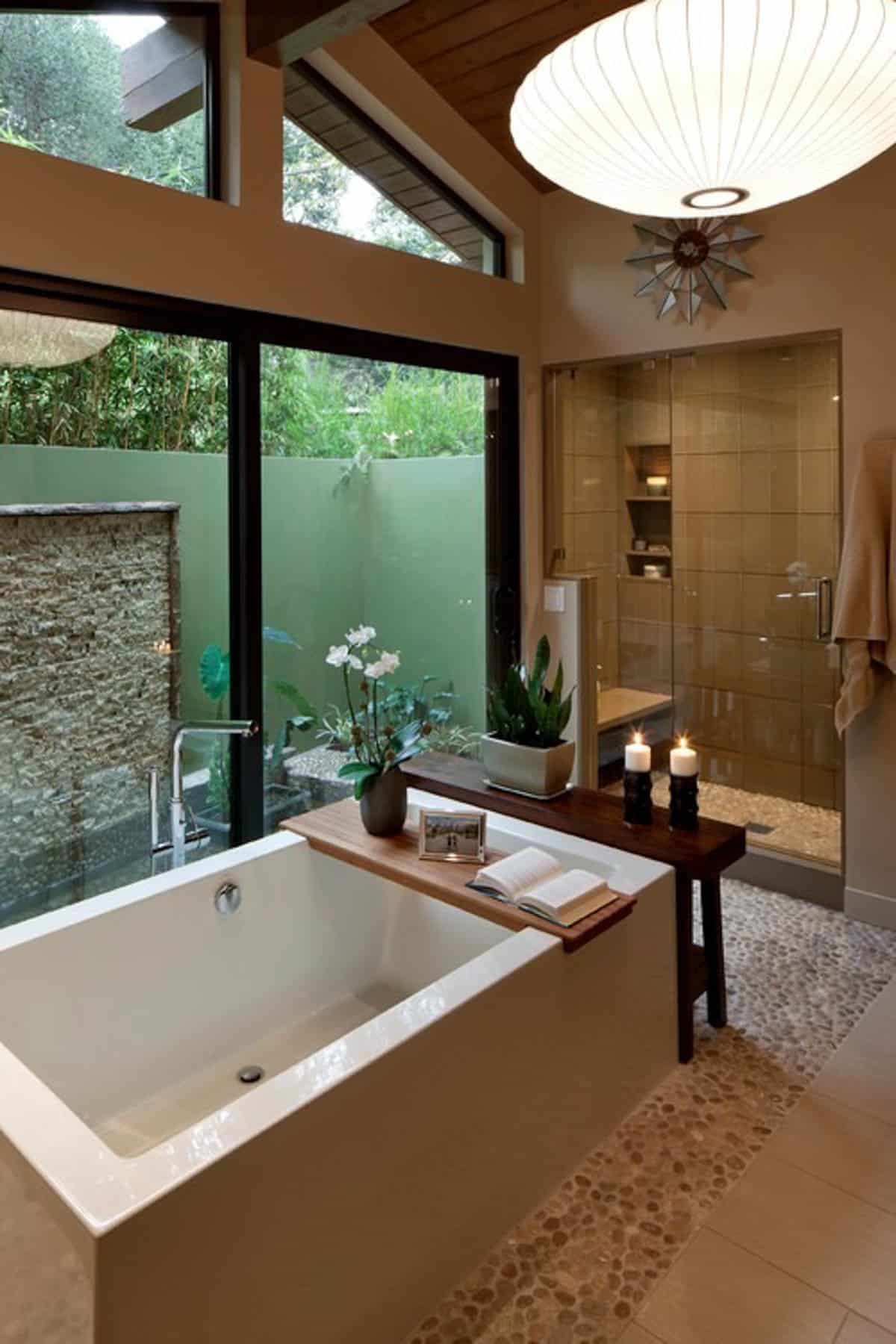 almond bathtub and neutral colors in bathroom