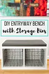 DIY entryway bench with storage bins