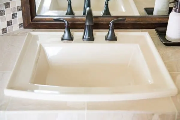 almond sink in DIY bathroom renovation