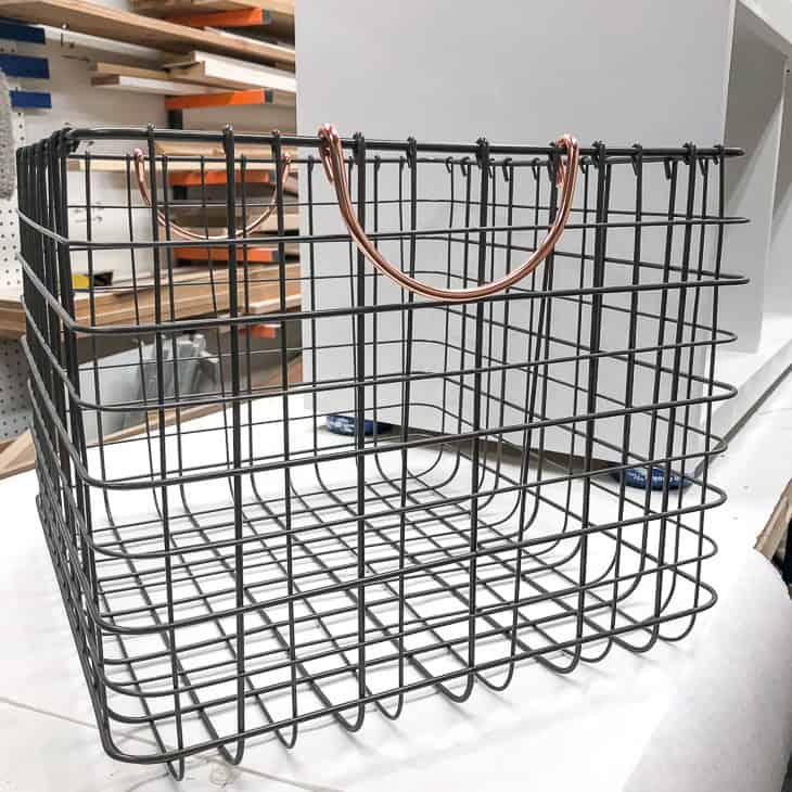 farmhouse style wire bins for shoe storage bench