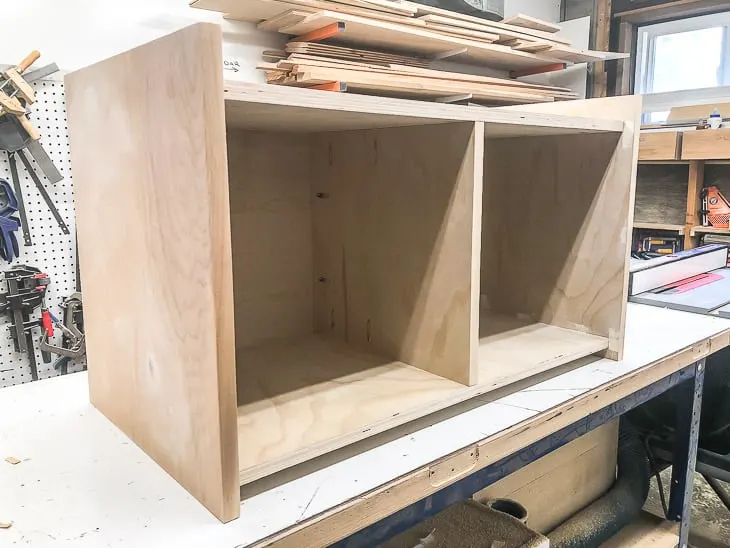 completed DIY mudroom bench frame