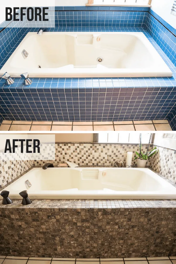 DIY bathroom renovation bathtub before and after