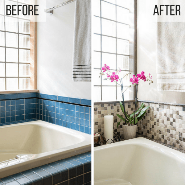 bathroom tub area before and after