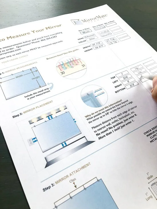 measurement worksheet for custom framed mirror