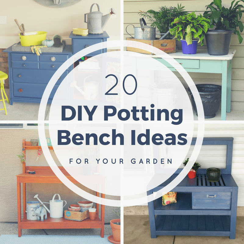 collage of DIY potting bench ideas