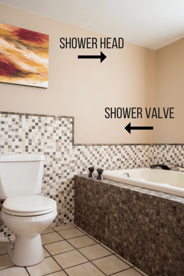 stand alone bathtub with diagram of shower placement