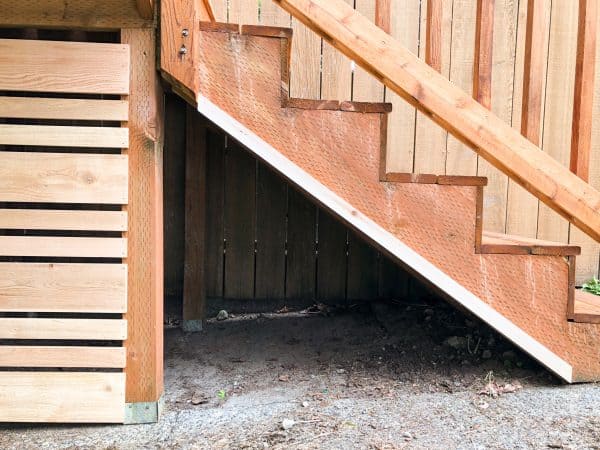 under deck stairs angled piece in place