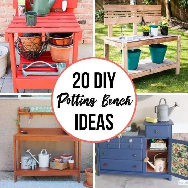 collage of DIY potting bench ideas