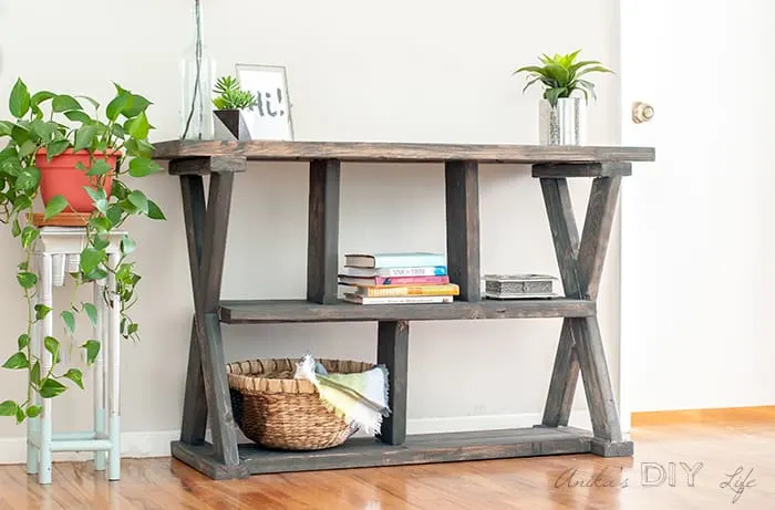 X leg console table using Varathane Carbon Gray stain