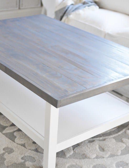 IKEA coffee table stained with Varathane Weathered Gray