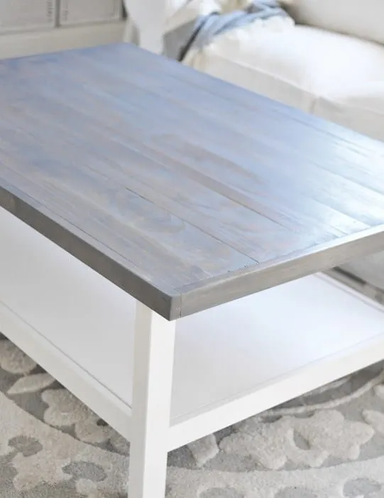 IKEA coffee table stained with Varathane Weathered Gray