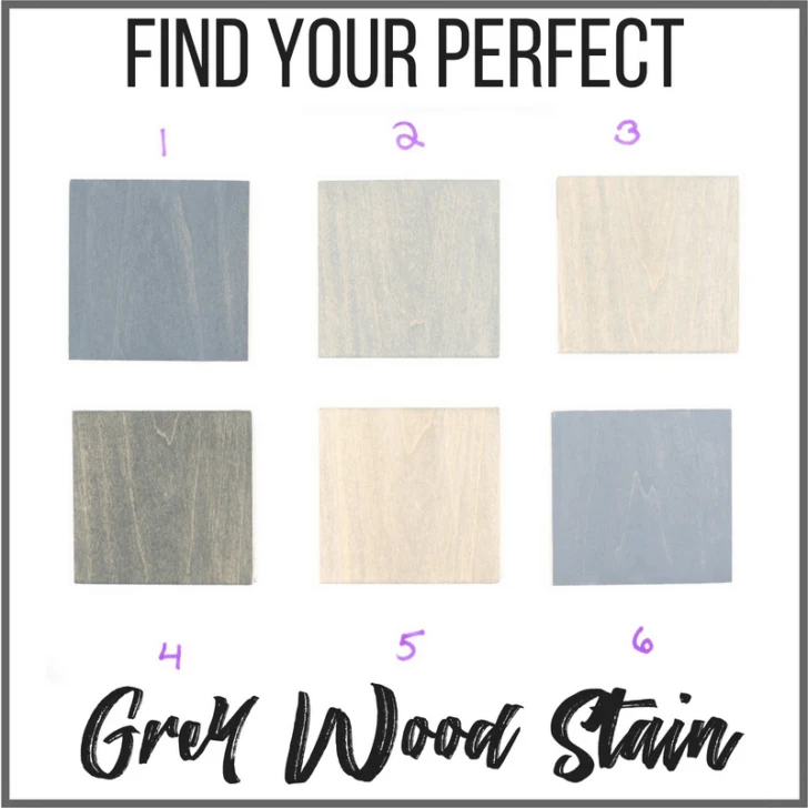 Find your perfect grey wood stain color with grid of wood samples