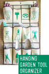 hanging garden tool organizer with labeled pockets