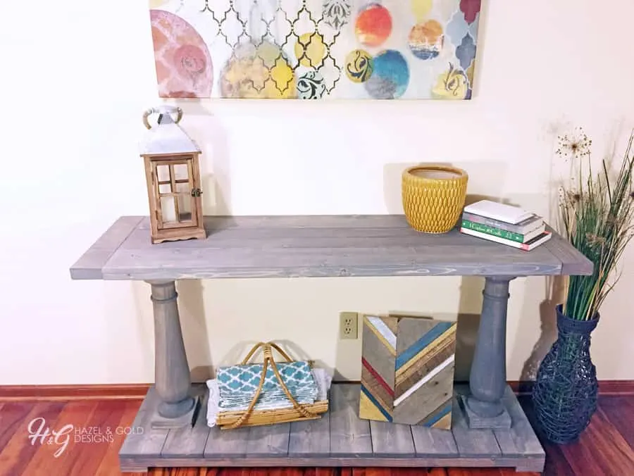 balustrade console table using Minwax Classic Gray stain