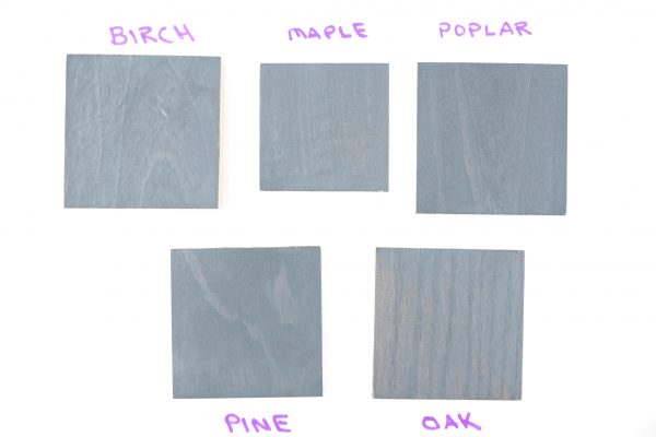Wood samples with two coats of General Finishes grey wood stain