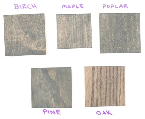Varathane Carbon Gray wood stain samples (1 coat)
