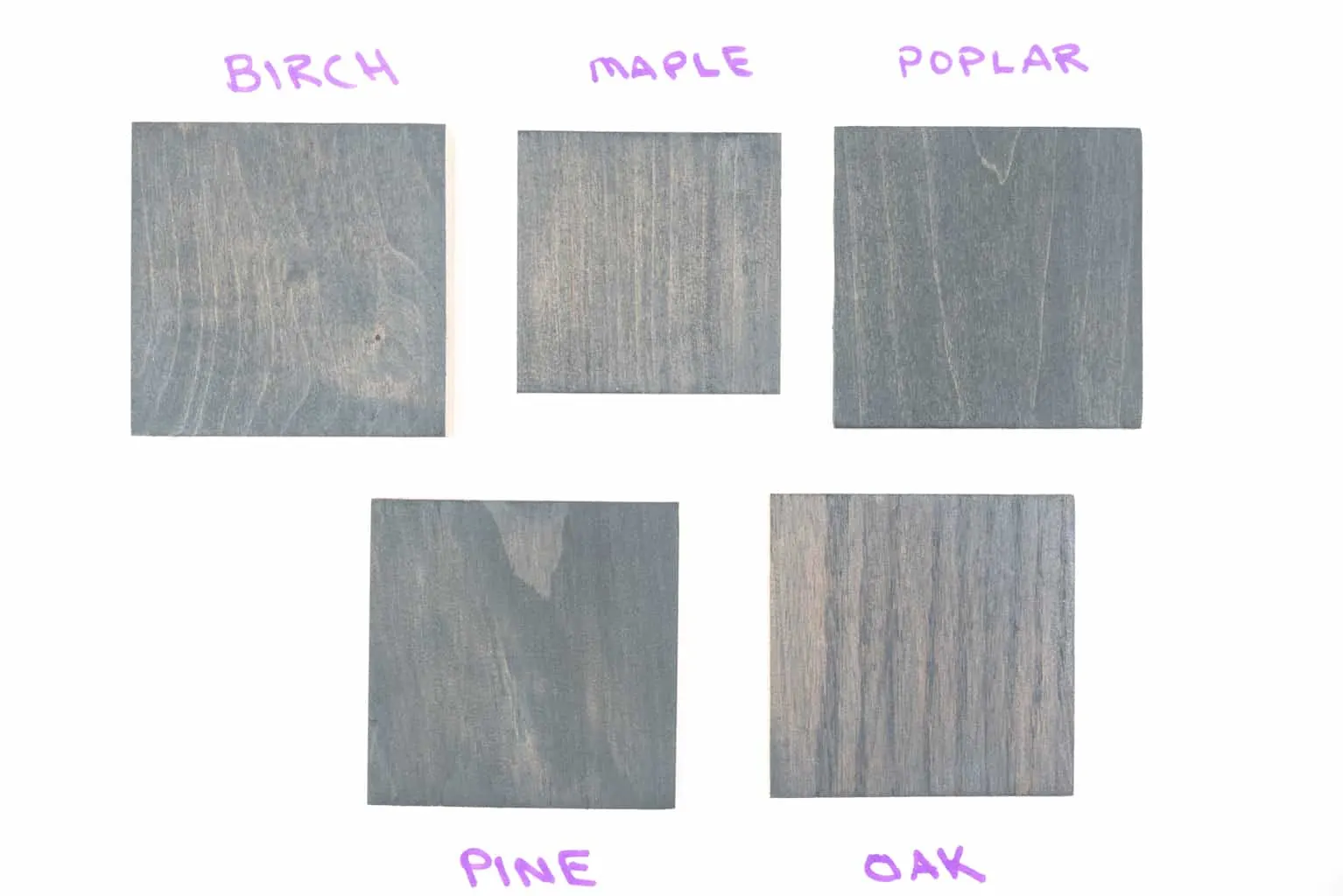 Varathane Carbon Gray wood stain samples