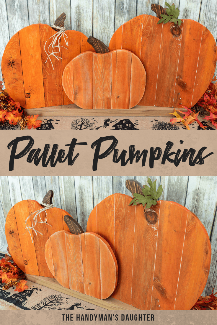 two different views of pallet pumpkin fall decoration