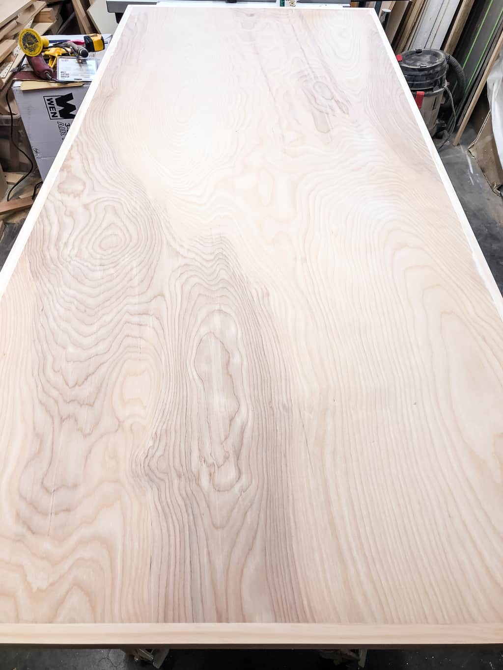 desk top made of plywood with solid wood edges