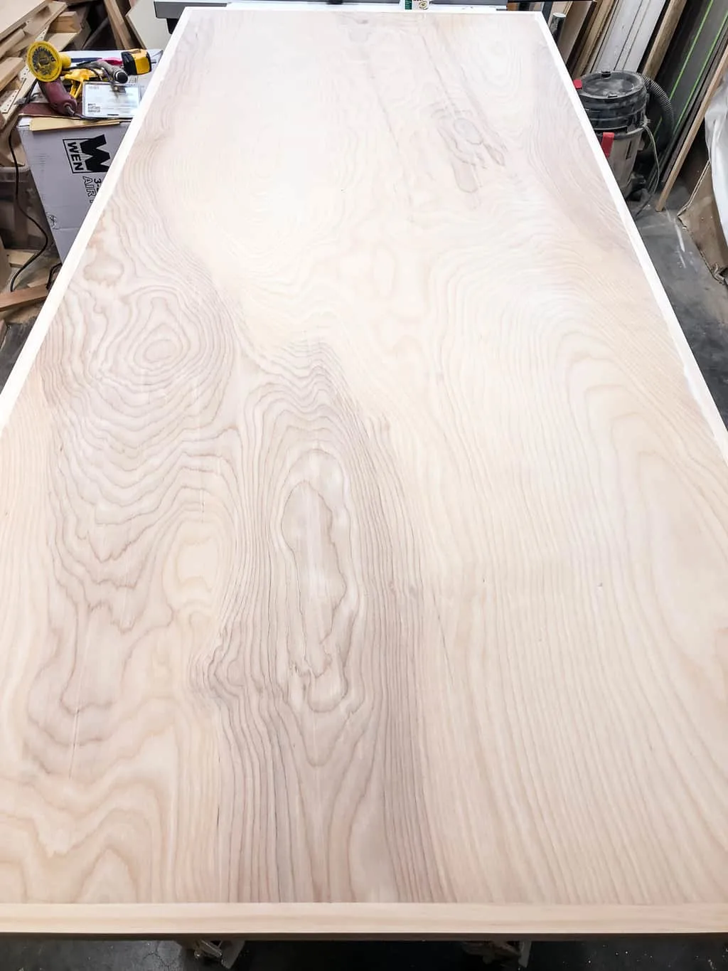 desk top made of plywood with framed edges