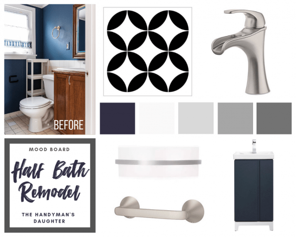 mood board with small bathroom design ideas