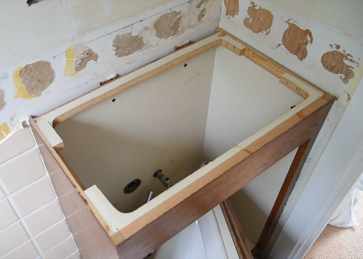 small bathroom vanity with sink removed