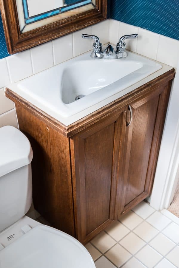 worn bathroom vanity