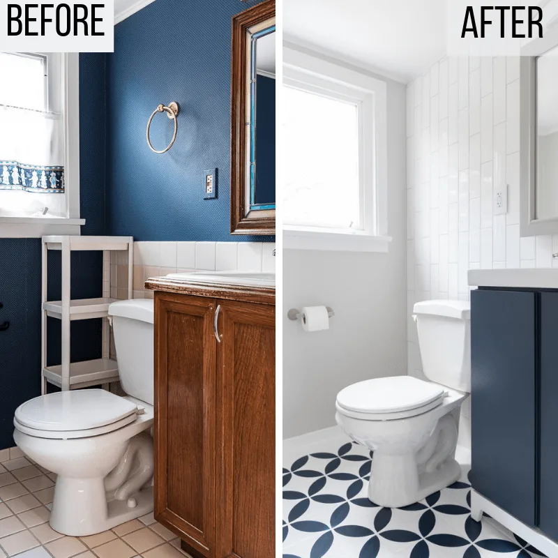 DIY half bath remodel before and after