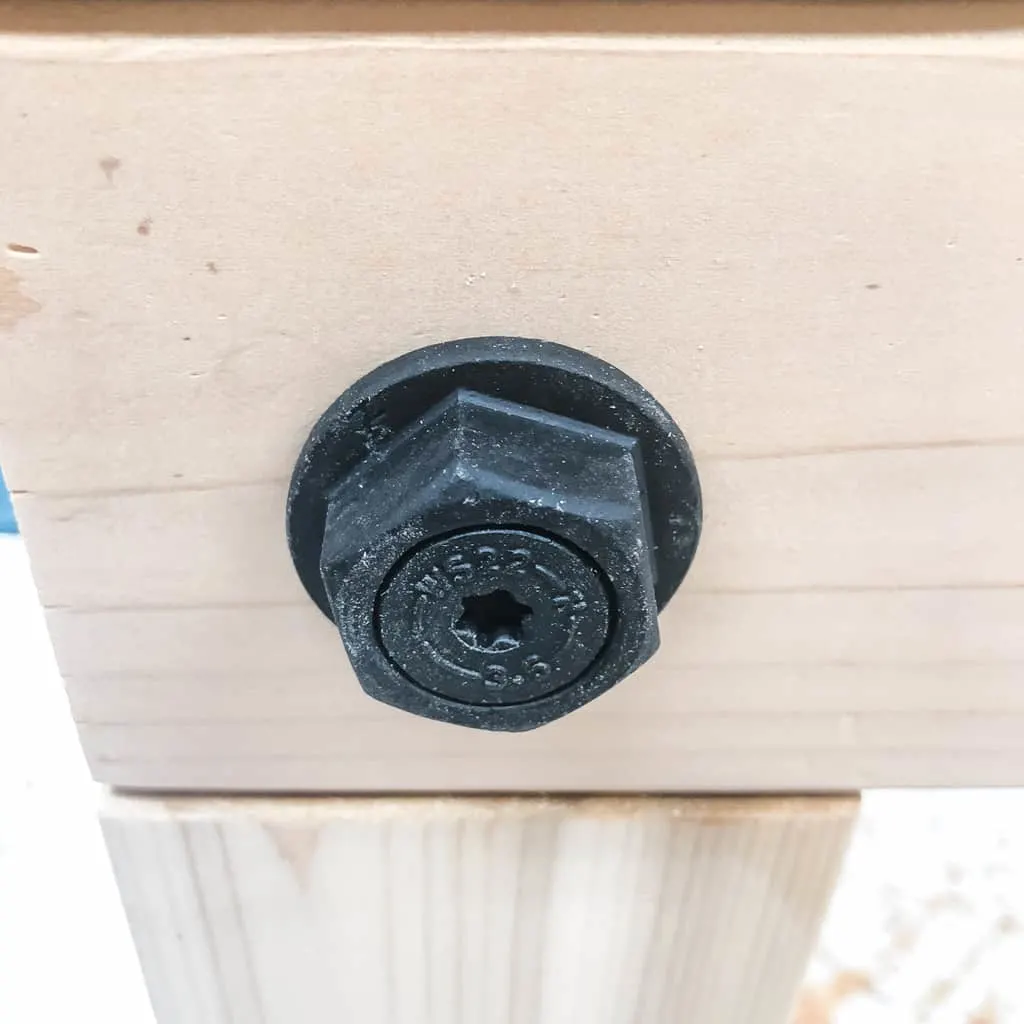 decorative hex nut on rain barrel stand leg