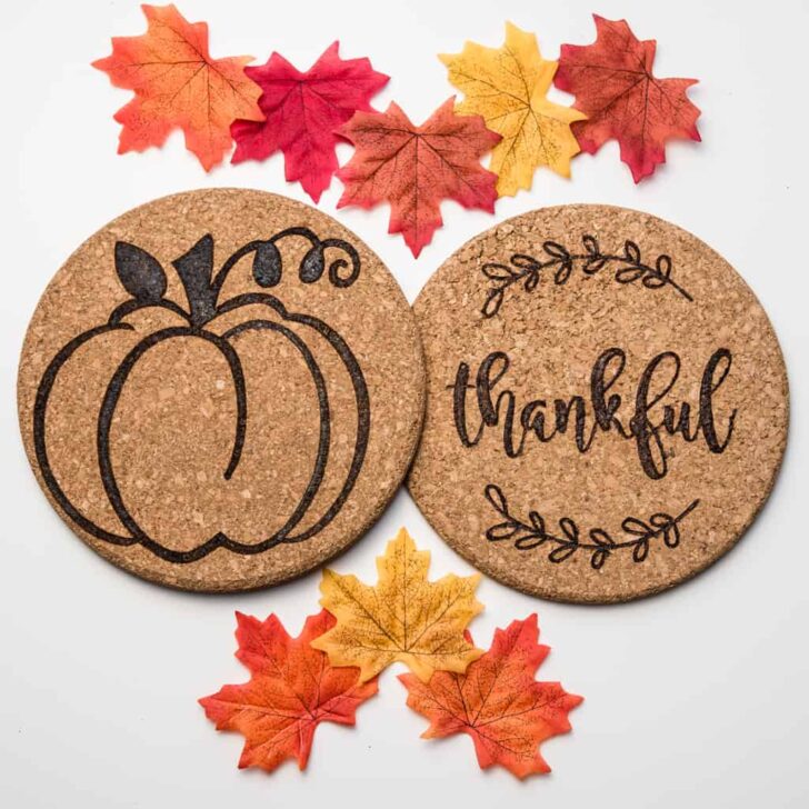 fall themed wood burning stencils on cork