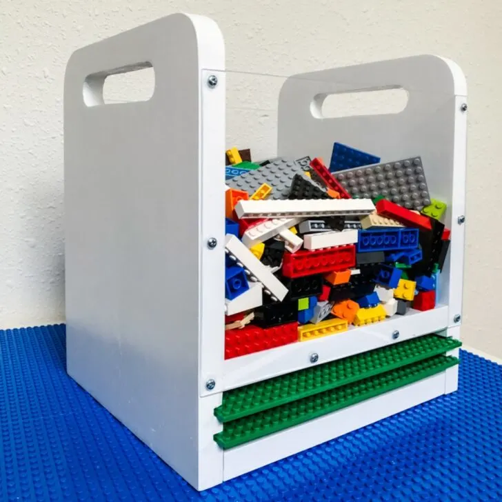 DIY Lego bin with clear sides and baseplate storage