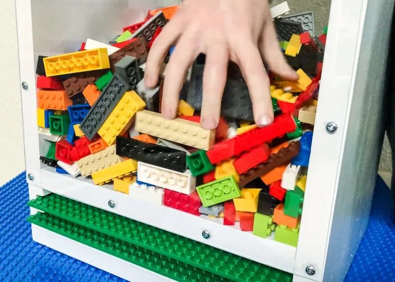 DIY Lego bin with clear sides make it easy to find that special Lego piece