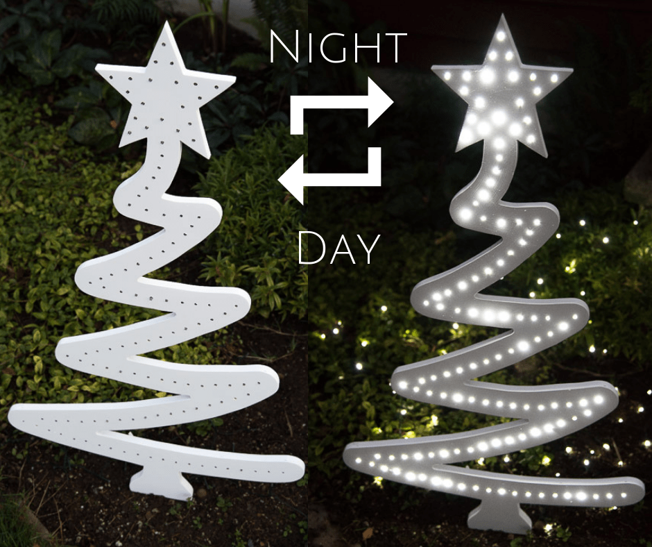 outdoor Christmas tree yard decoration in both day and night