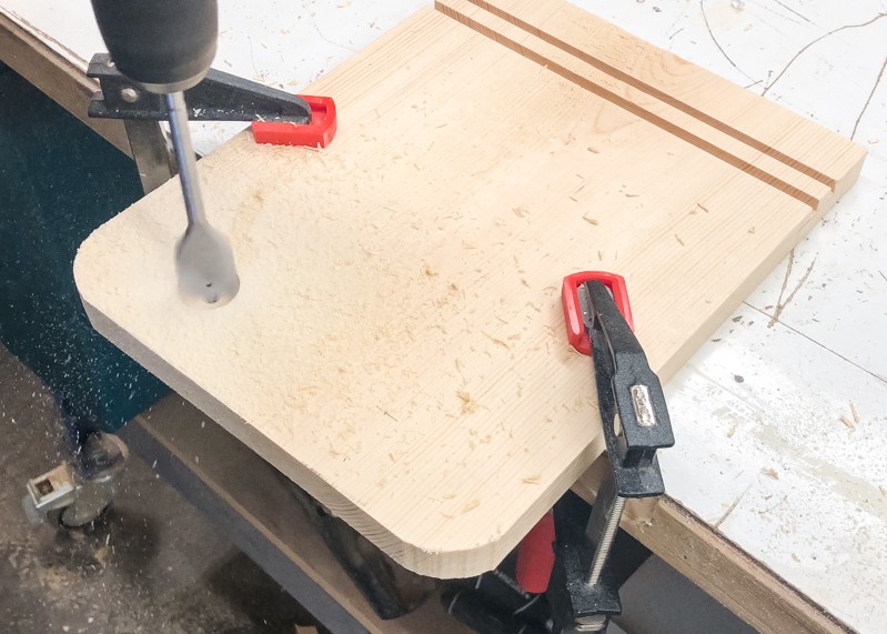 drilling handle holes for DIY lego bin