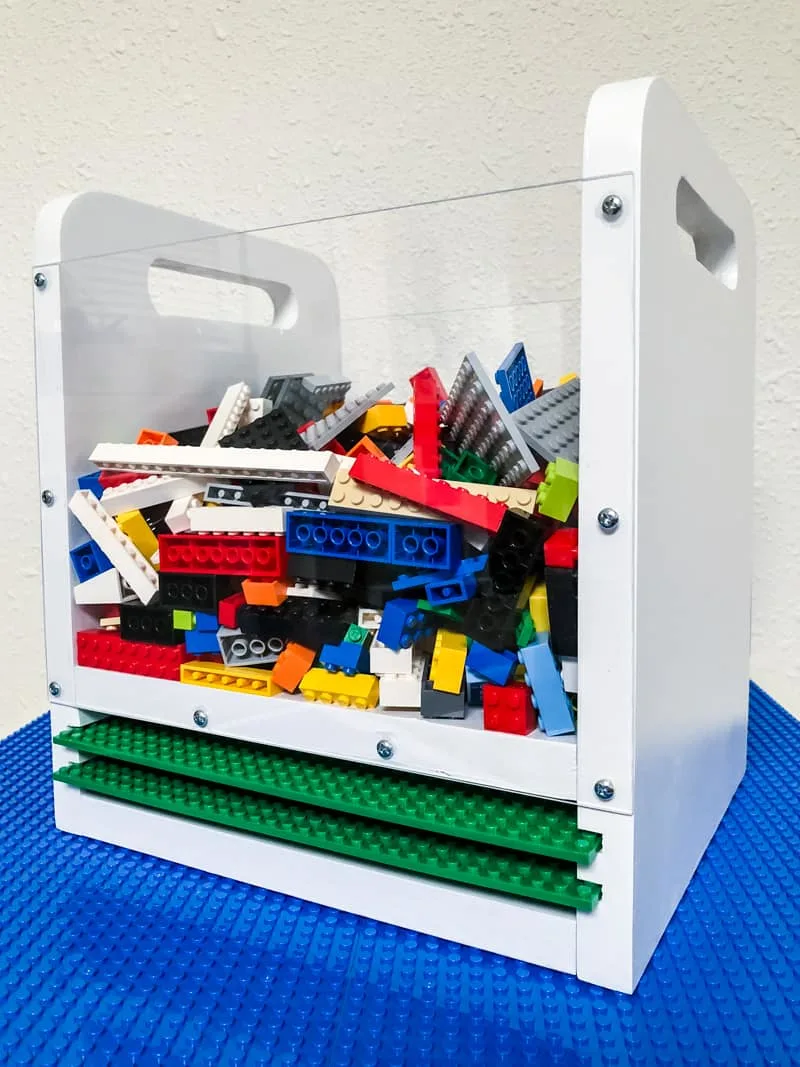 DIY Lego bin with baseplates and plexiglass sides