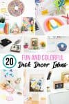 collage of colorful DIY desk decor ideas